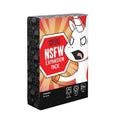 Black and red expansion pack box with an angry white unicorn and NSFW text against an orange sunburst background.