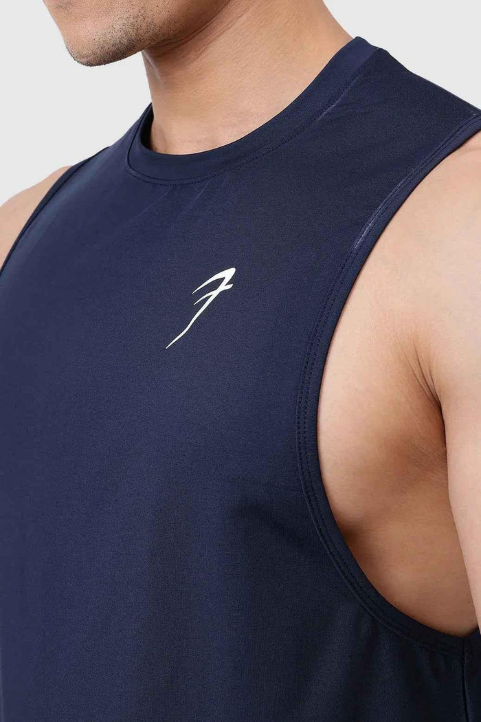 Navy Urban Deep Arm Tank Top by Fuaark Nz showcasing a stylish, comfortable sleeveless design for casual wear.