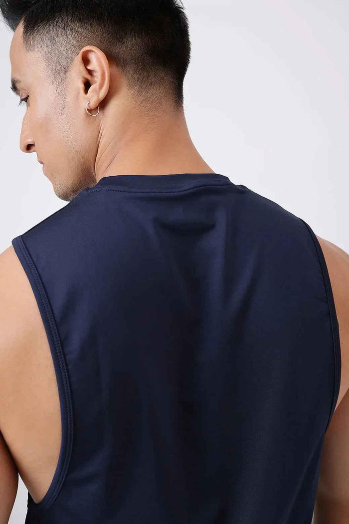 Navy urban deep arm tank top by Fuaark NZ, featuring a stylish and comfortable design for everyday wear.