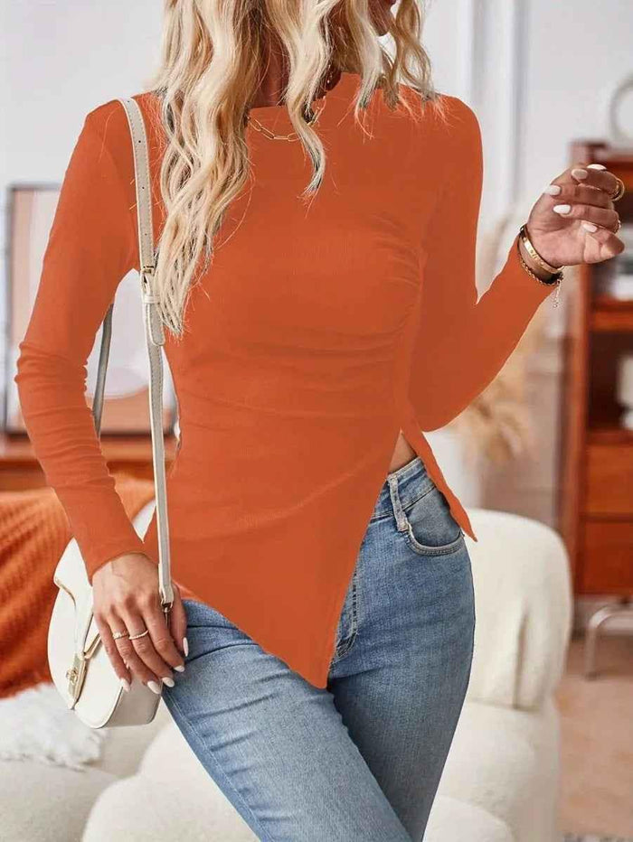 Black Urban Slit Sleeve Tee for women by Stylish 3Sixty5, featuring modern slit sleeves and a casual, stylish top design.