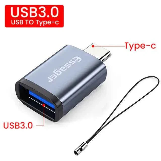 Mead's Supply & Equipment OTG USB 3.0 Type-C adapter for multi-device connectivity, shown connected to electronic devices.