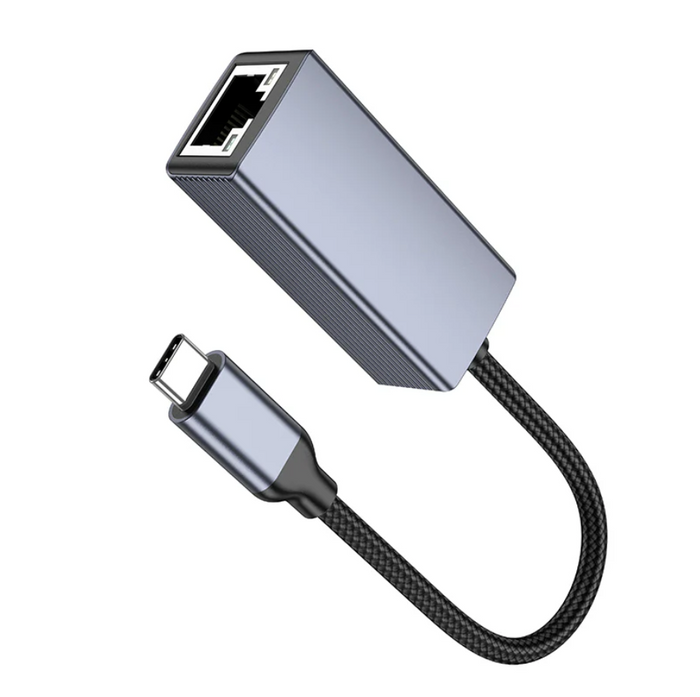 Techplus USB-C to RJ45 Ethernet adapter with gigabit LAN port, 1000Mbps fast wired network connection visible in the image.