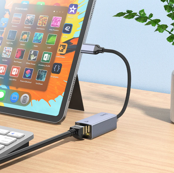 Techplus USB-C to RJ45 Ethernet adapter with 1000Mbps gigabit LAN port for fast wired network connectivity.