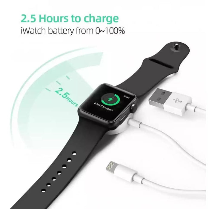 Wireless USB charger for Apple Watch by That Watch Shop, compact portable charger with sleek design and charging cable visible.