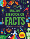 Dark blue book cover with green text and colorful icons of planets, a rocket, DNA, a skeleton, and a yellow badge.