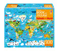 Vibrant 300-piece jigsaw box with a colorful world map illustration showing diverse animals in continents and oceans.