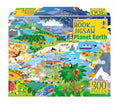 Vibrant 300-piece jigsaw box featuring a detailed cartoon illustration of earth's diverse biomes and cities.
