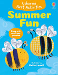 Blue book cover for Summer Fun featuring two yellow fabric bumblebees with silver foil wings and button antennae.