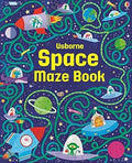 Vibrant book cover with green maze paths winding through space past cartoon rockets, planets, and aliens in UFOs.