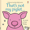 Children's book cover featuring a pink piglet with a fuzzy textured nose, blue title, and small white mouse.