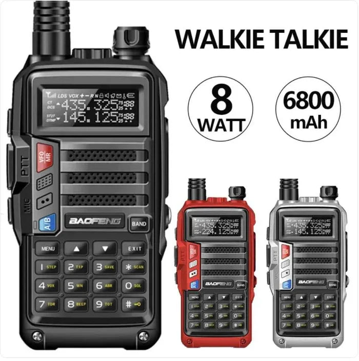 Black UV10R FM Walkie-Talkie from Mead's Supply & Equipment Outfitters, compact communication device with push-to-talk button.