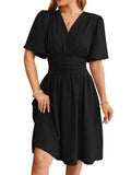 Black Velora Chic elegant V-neck dress by Stylish 3Sixty5, featuring a sophisticated silhouette and stylish design.