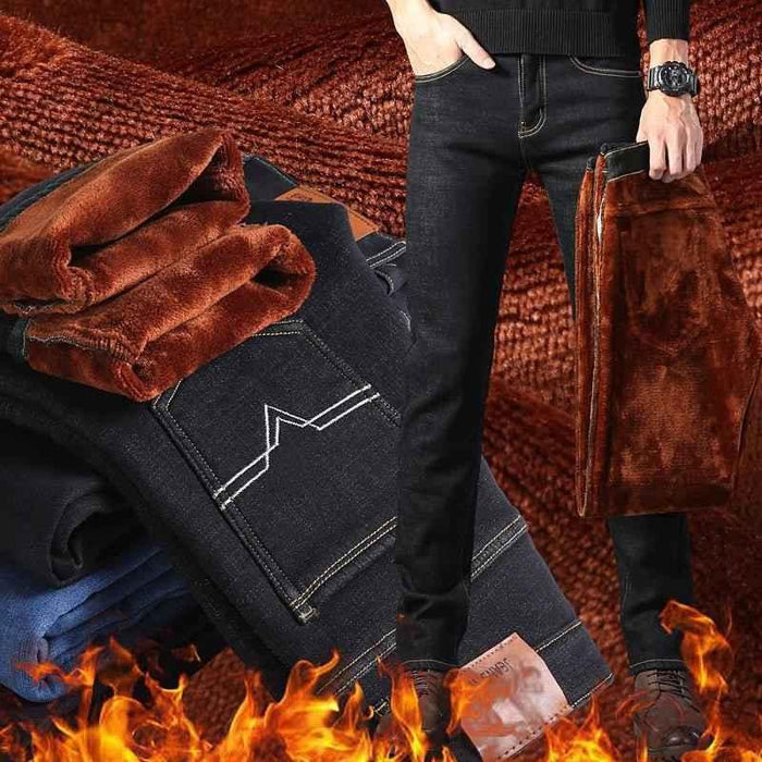 Black Veluxe Warm Formal Trousers for Men by Stylish 3Sixty5, featuring a tailored fit and velvet fabric detail.