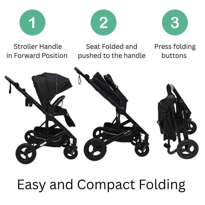 Baby Way NZ Versa 2-in-1 open bassinet stroller with sunshade and cup holder, showing the versatile stroller and capsule combo.