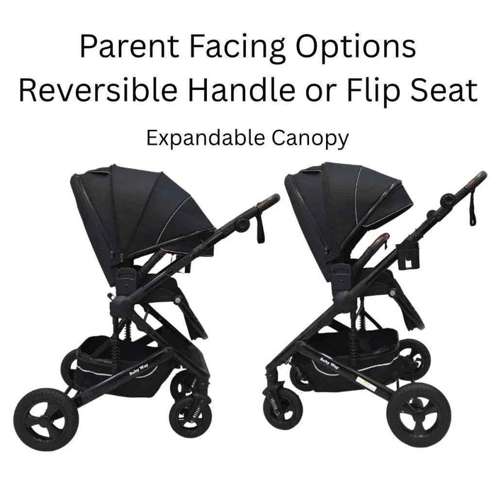 Baby Way NZ Versa 3-in-1 travel system with open bassinet stroller and capsule car seat with sunshade for infants.