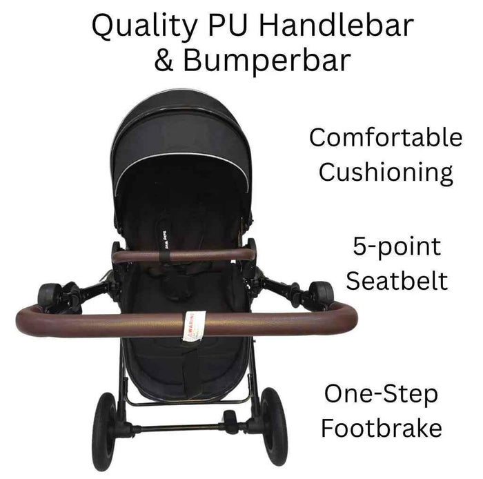 Baby Way NZ Versa 3-in-1 travel system with open bassinet stroller, capsule car seat, and sunshade set for versatile baby travel.