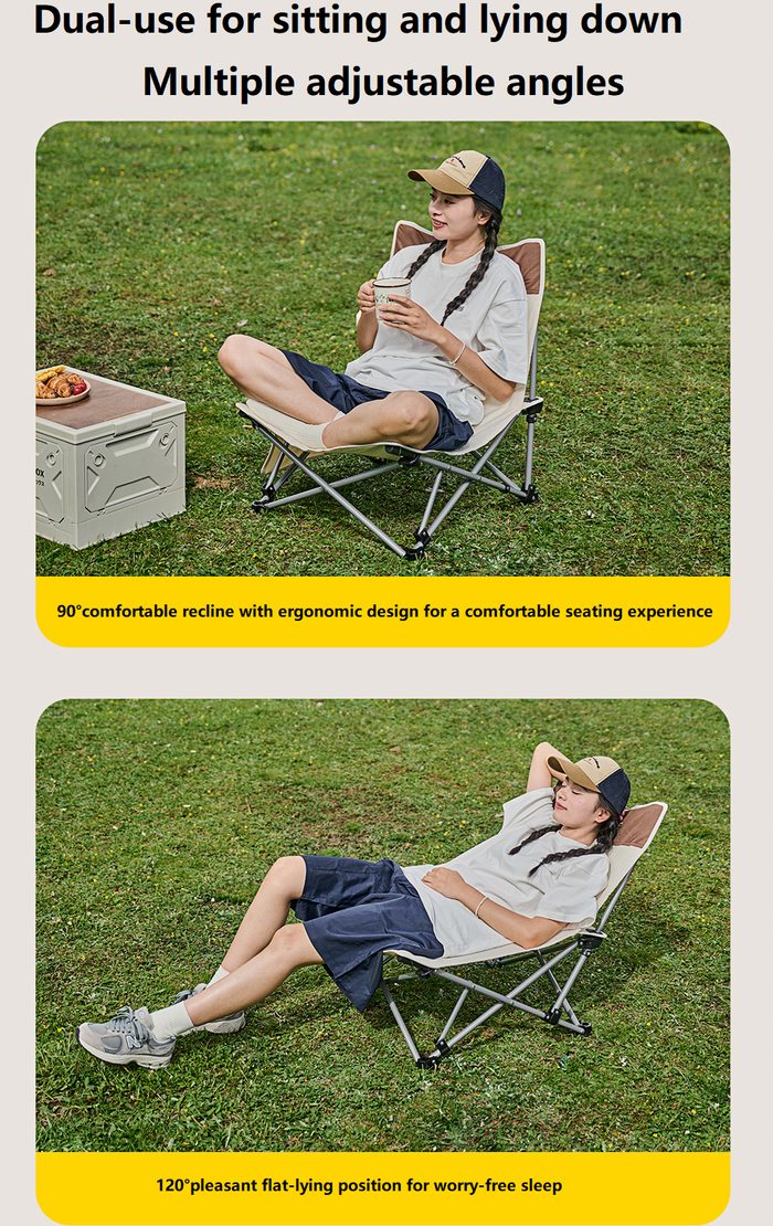 Green ECOTREK outdoor folding chair and lounger with adjustable backrest, lightweight design, suitable for camping and outdoor relaxation.