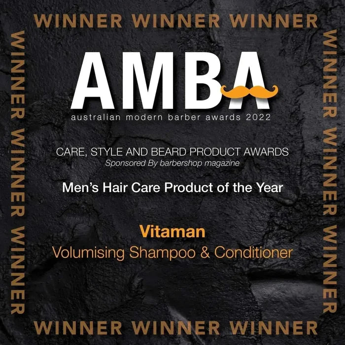 VITAMAN Australia volumizing shampoo bottle for fuller, thicker hair, 250ml, with clean white and blue packaging.