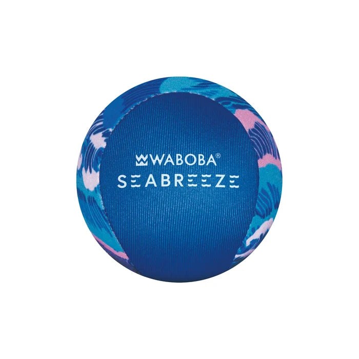 Blue spherical ball with wavy patterns and white WABOBA SEABREEZE text on a textured central panel.