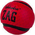 Red toy ball with a textured zigzag pattern, black stripes, and the black ZAG and Waboba logos.