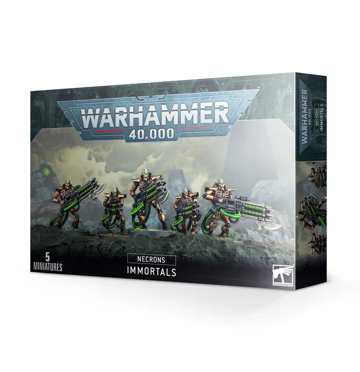 Box art showing five copper skeletal miniatures with glowing green weapons and power cables on a dark rocky background.