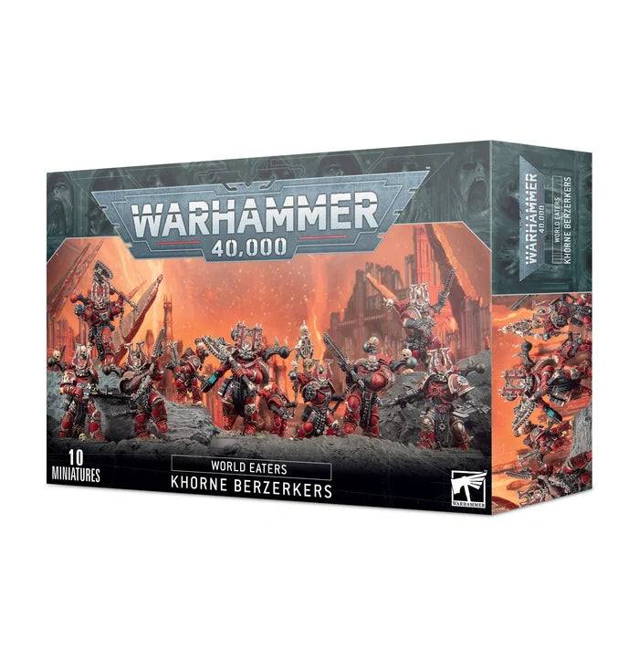 Box art showing 10 red-clad warrior miniatures with chain weapons against a fiery orange and black landscape.