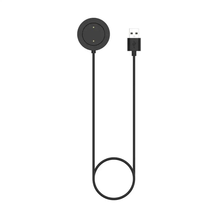 Black Xiaomi Mi S1 Active watch charger with cable connected, designed for easy charging of the smartwatch.