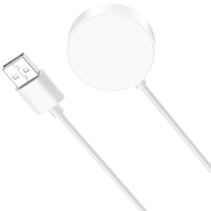 White Xiaomi watch charger with USB cable for S4, S3, S2, and Mi Watch 2 Pro, compatible with Xiaomi smartwatches.