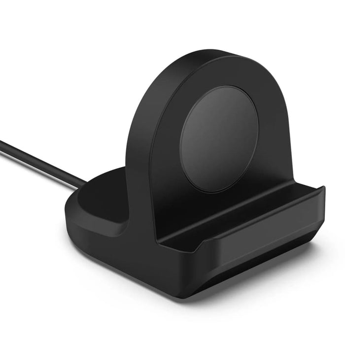 Black Apple Watch charging stand by That Watch Shop, sleek dock for easy charging of Apple Watch, available in three colors.