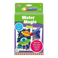 Green and purple Galt Water Magic Space kit with a ring-bound pad, space illustrations, and a blue refillable water pen.