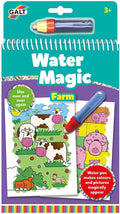 Galt Water Magic Farm spiral book with cow and pig illustrations and a blue water pen on teal packaging.
