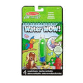 Green spiral-bound activity book with cartoon animal art and a refillable green water pen in a clear plastic holder.