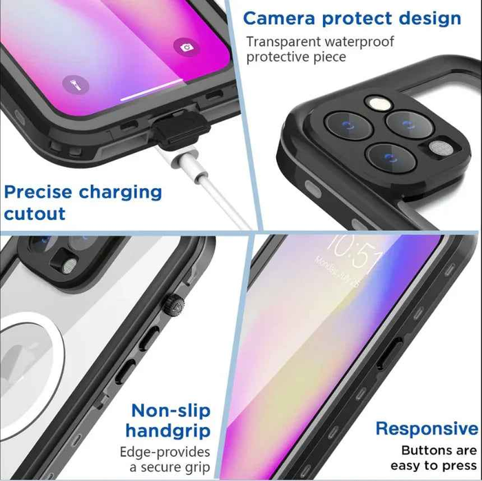 Techplus waterproof MagSafe case for iPhone 14 Pro in red pepper color, protective mobile phone cover with secure magnetic attachment.