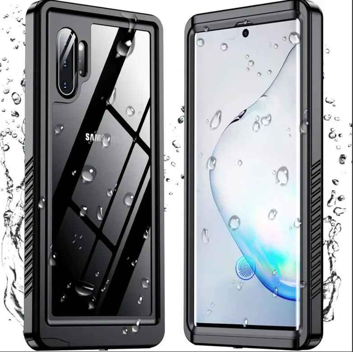 Techplus waterproof and shockproof phone case for Samsung Galaxy Note 10 Plus, showing durable protective design and clear cover.