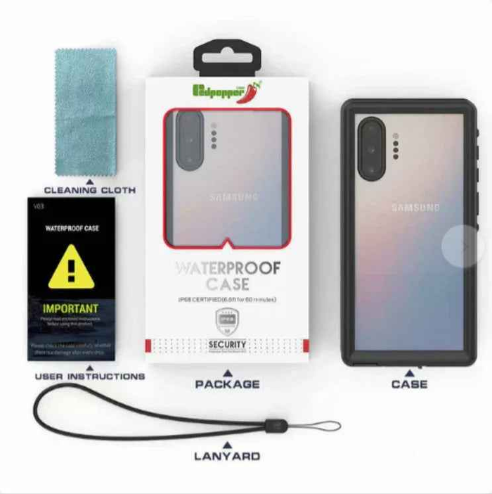 Techplus waterproof and shockproof phone case for Samsung Galaxy Note 10 Plus, protective cover with rugged design and secure fit.
