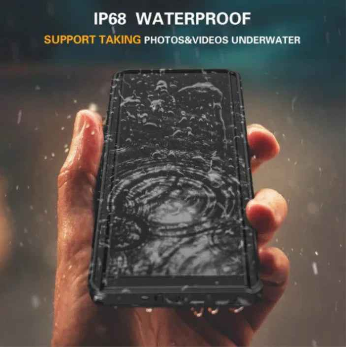 Techplus waterproof and shockproof phone case for Samsung Galaxy Note 10, showing rugged design and secure fit.