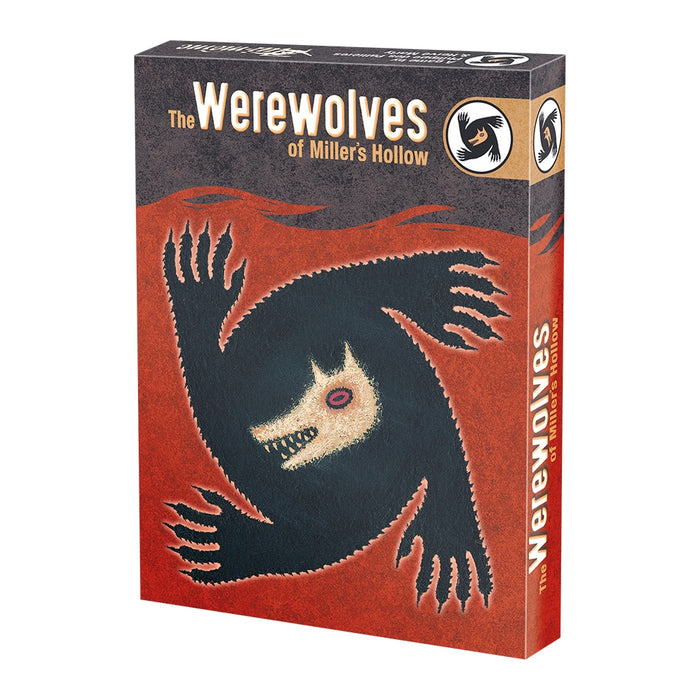 Box art with a black, three-limbed wolf spiral, tan face, and red eye on a textured red and gray background.