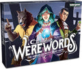 Dark blue box for Werewords featuring a werewolf, a seer with a glowing crystal ball, and a man in a green coat.