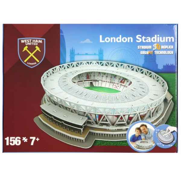 Maroon and blue box featuring a 156-piece white 3D London Stadium model and the West Ham United team crest.