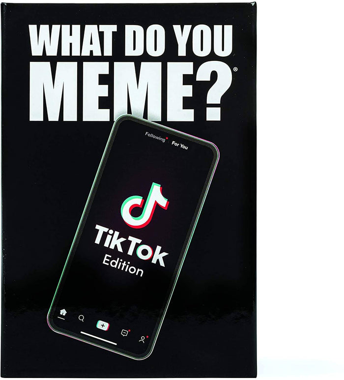 Black game box with bold white text above a tilted smartphone graphic featuring the colorful TikTok logo.