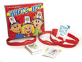 What's Up? game box with 4 red plastic headbands and various illustrated picture cards on a white background.