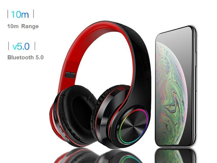 White wireless Bluetooth headset with foldable stereo earphones, LED indicator, and comfortable design by dealonline.co.nz