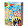 Bright toy box with 48 monkey stickers, colorful grids, and a photo of children applying stickers to a car window.