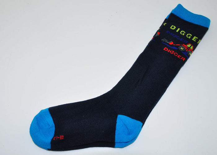 Pair of kids' knee-high socks in size 2-4 from dealonline.nz, featuring colorful patterns and soft cotton material.