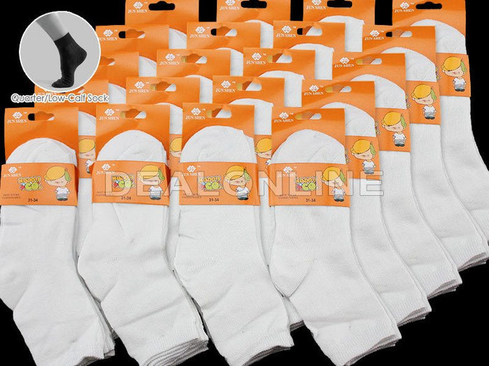 Set of 60 pairs of white kids' socks for ages 4-7, soft cotton material, from dealonline.co.nz.