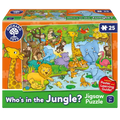 25-piece jigsaw box featuring a colorful cartoon jungle scene with wild animals like lions, giraffes, and monkeys.