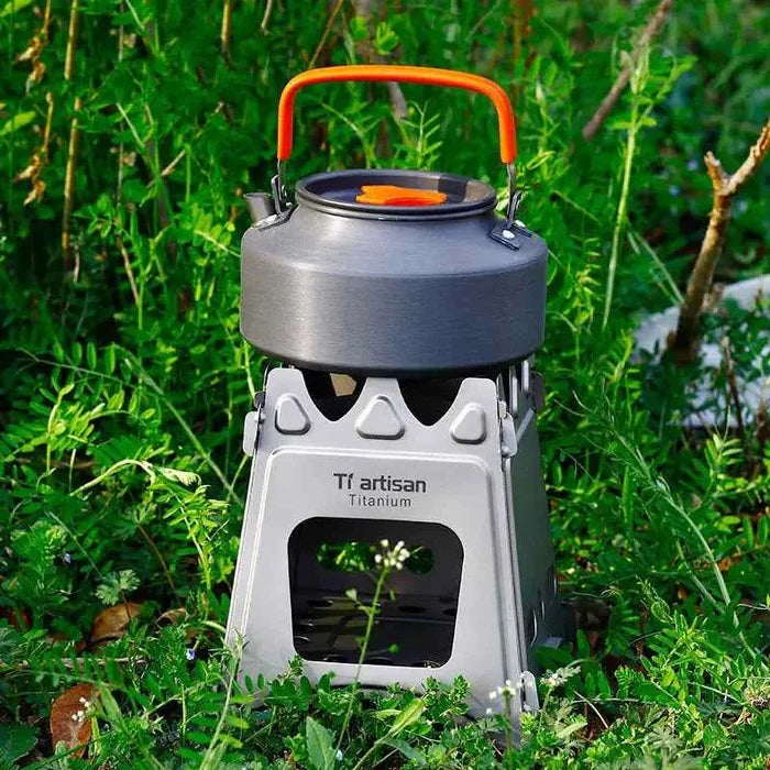 Widesea portable camping wood stove by Mead's Supply for outdoor cooking, foldable design ideal for camping and hiking.