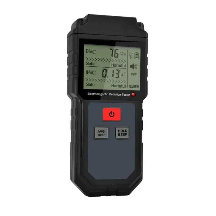 Mead's Supply WinAPEX ET825 handheld EMF meter with LCD display and alarm for measuring electromagnetic radiation.