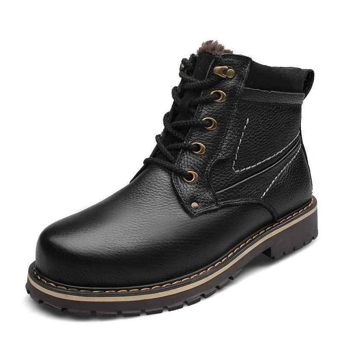 Black Winter Martin Boots by Mead's Supply & Equipment Outfitters, showing the rugged design and sturdy sole for cold weather outdoor wear.