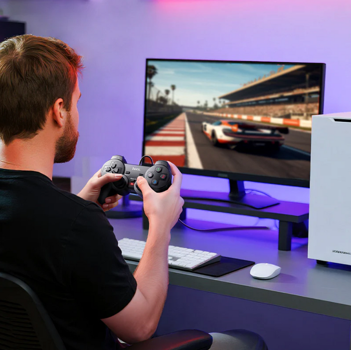 Techplus wired gaming controller for PC with USB connection, featuring ergonomic design and responsive buttons for gaming.